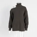 Fashion Pullover Knitting Turtleneck Off-the-shoulder Sweater - Chocolate