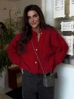 Mink Knitted Sweater Cardigan For Women - Red