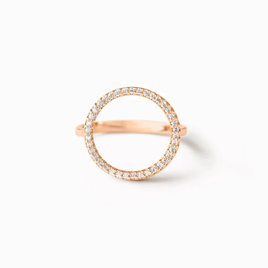 Sterling Silver Circle Full Diamond Ring Inlaid Zircon Index Finger - Rose Gold