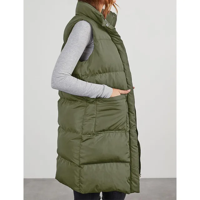 Polyester Hooded Single breasted Mid length Cotton Clothing Vest Army Green - Shop at LoveMi