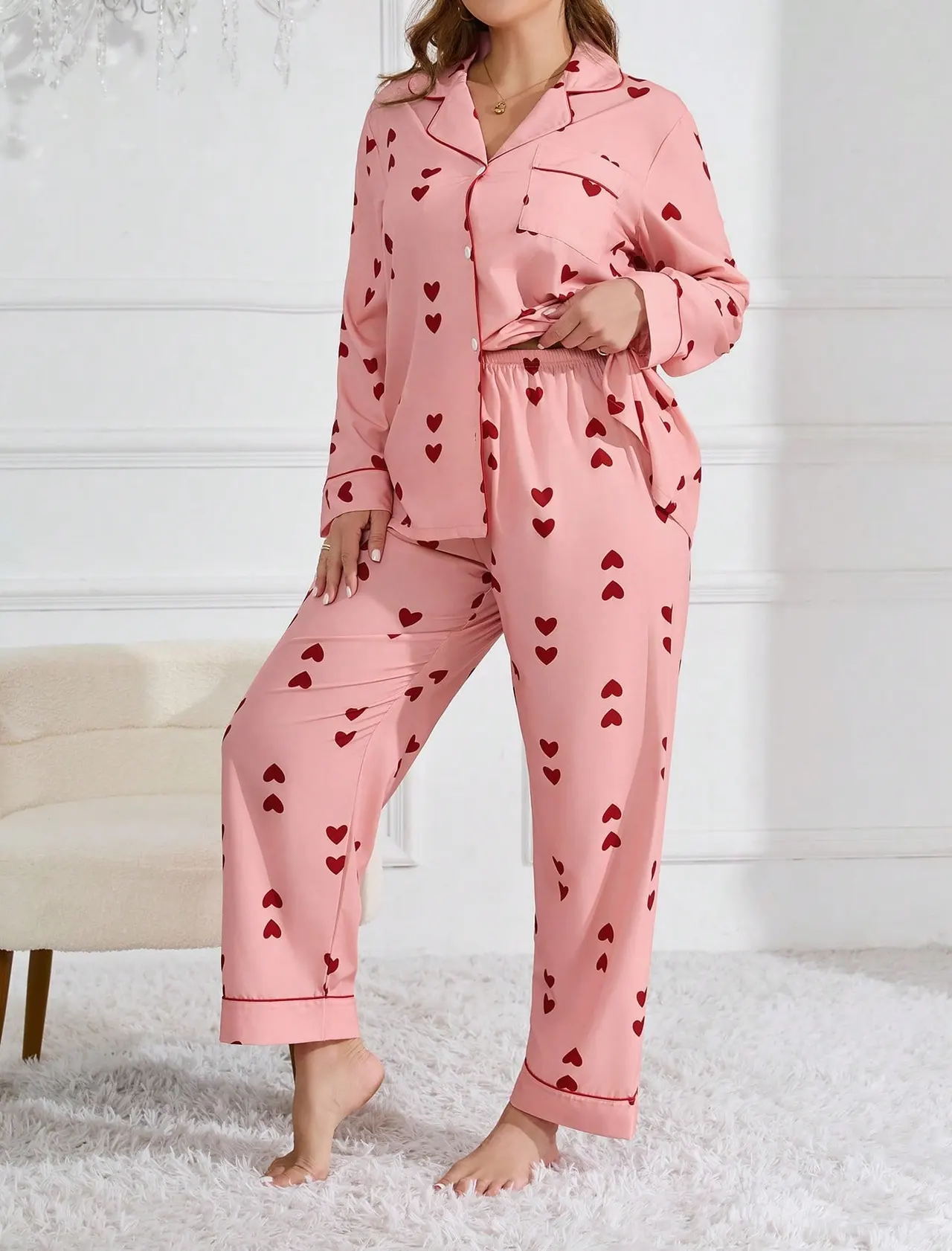 Small Love Home Wear Large Size Plus-sized Two Pieces - Pink