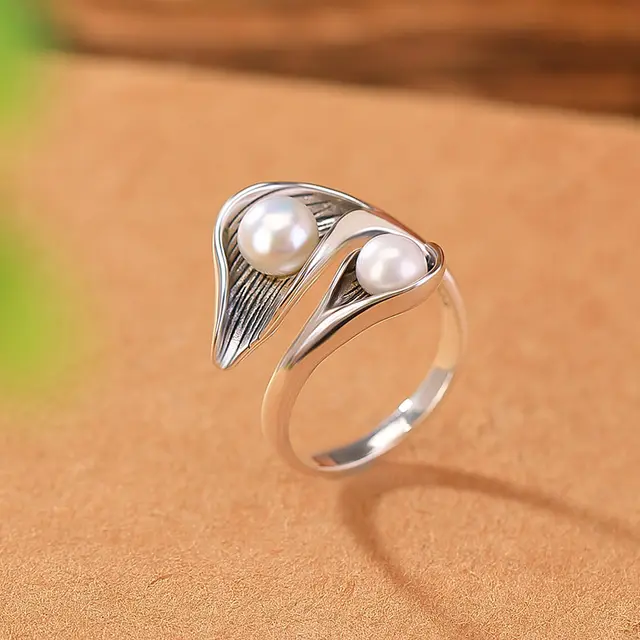 Pearl Vintage Vintage Elegant Common Calla Ball Ring Women Silver - Shop at LoveMi