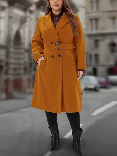 Women's Plus Size Solid Color Woolen Coat Chocolate - Shop at LoveMi