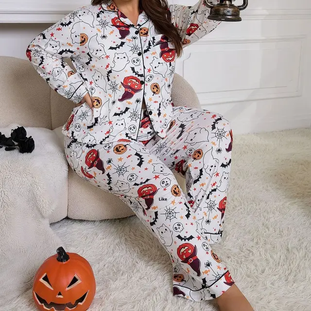 Women's Fat Woman Pajamas Cardigan Long Sleeve Pants Homewear Suit White - Shop at LoveMi