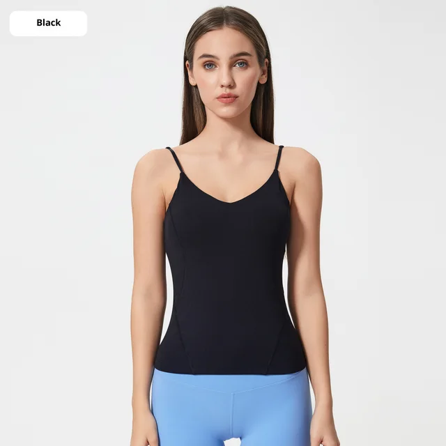 New Style With Chest Pad Nude Feel Shaping Fitness Yoga Wear Sexy Sling Black - Shop at LoveMi