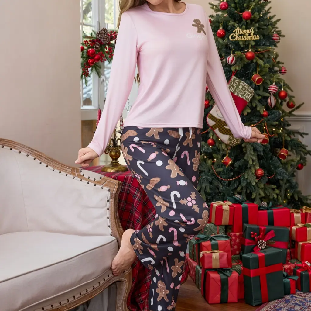 Women's New Year Pajamas Fashion Trend Casual Long Sleeve Pants Suit - Style 4
