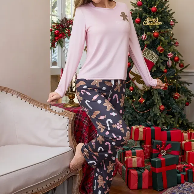 Women's New Year Pajamas Fashion Trend Casual Long Sleeve Pants Suit Style 4 - Shop at LoveMi