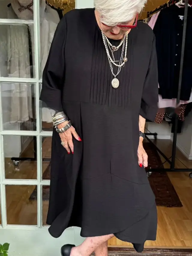 New Women's Plus Size Solid Color Pleated Irregular Hem Dress Qfq02 - Shop at LoveMi