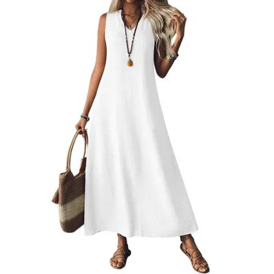 Summer Hemp Dress Women's Sleeveless White - Shop at LoveMi