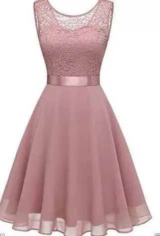 European And American Hollow Waist-tight Solid Color Sleeveless Lace Hepburn Dress - Pink