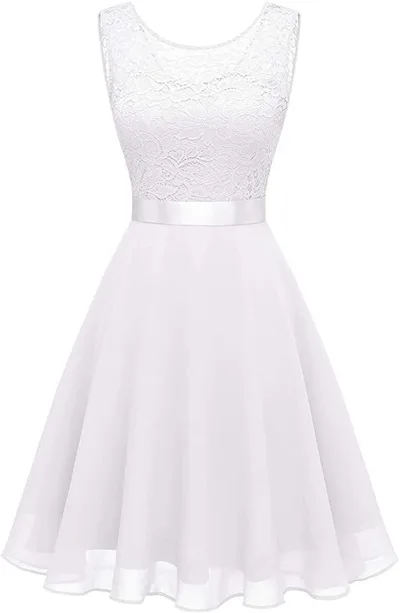 European And American Hollow Waist tight Solid Color Sleeveless Lace Hepburn Dress White - Shop at LoveMi