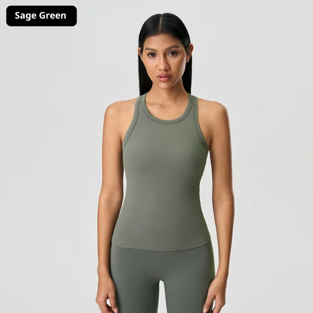 Spring And Summer New H shaped Beauty Back Sports Vest Women's Slim Fit With Chest Pad Sage Green - Shop at LoveMi