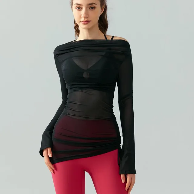 Irregular Yoga Blouse Women's Slim Fit Slimming Temperament Wild Black - Shop at LoveMi