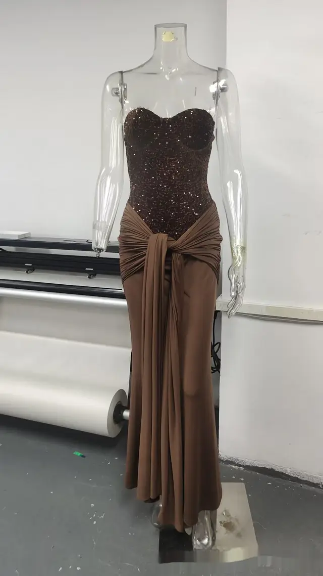 Graceful Tube Top Sequin Stitching Tight Party Evening Dress Maroon - Shop at LoveMi