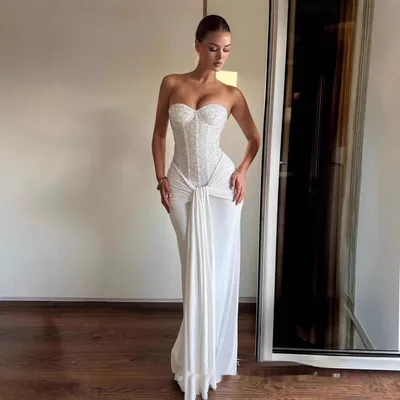 Graceful Tube Top Sequin Stitching Tight Party Evening Dress White - Shop at LoveMi