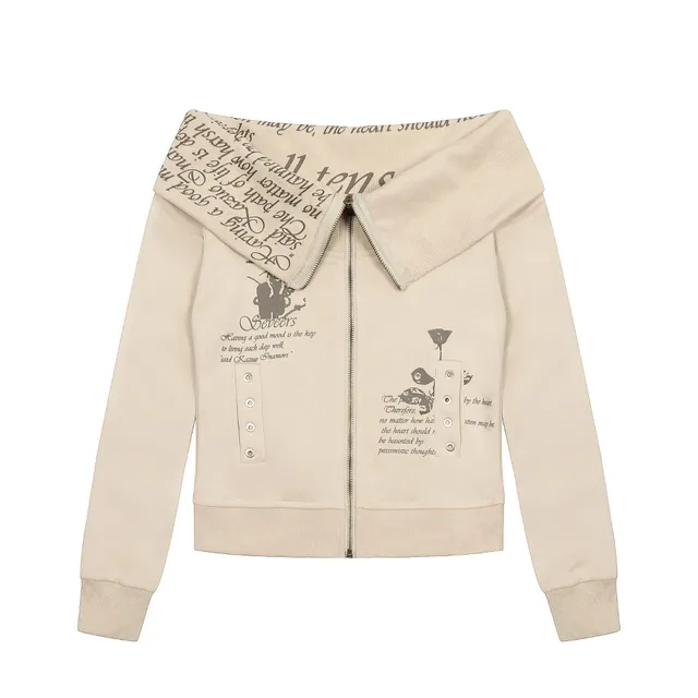 Retro Hot Girl Personalized Patterns Design Sweater Cardigan Apricot - Shop at LoveMi