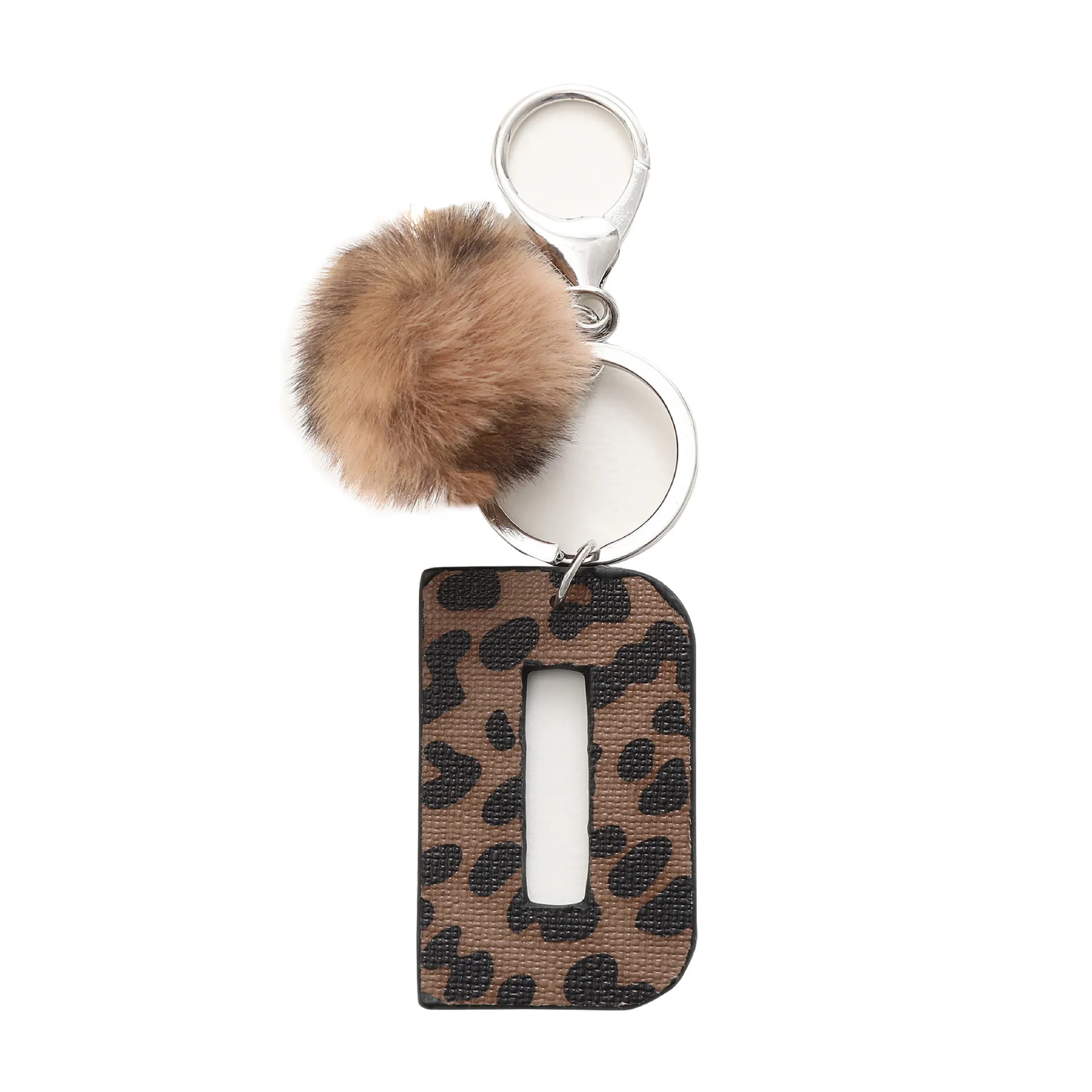 Leopard-print Oil-edged Letter Leather Acrylic Keychain - 20050 Style