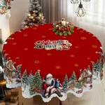 Christmas Snowflake Santa Claus Tablecloth Polyester Washable - Round 152Cm