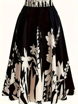 Elegant 3D Digital Printing Plant Flower Elegant Women's Skirt - Dd25052
