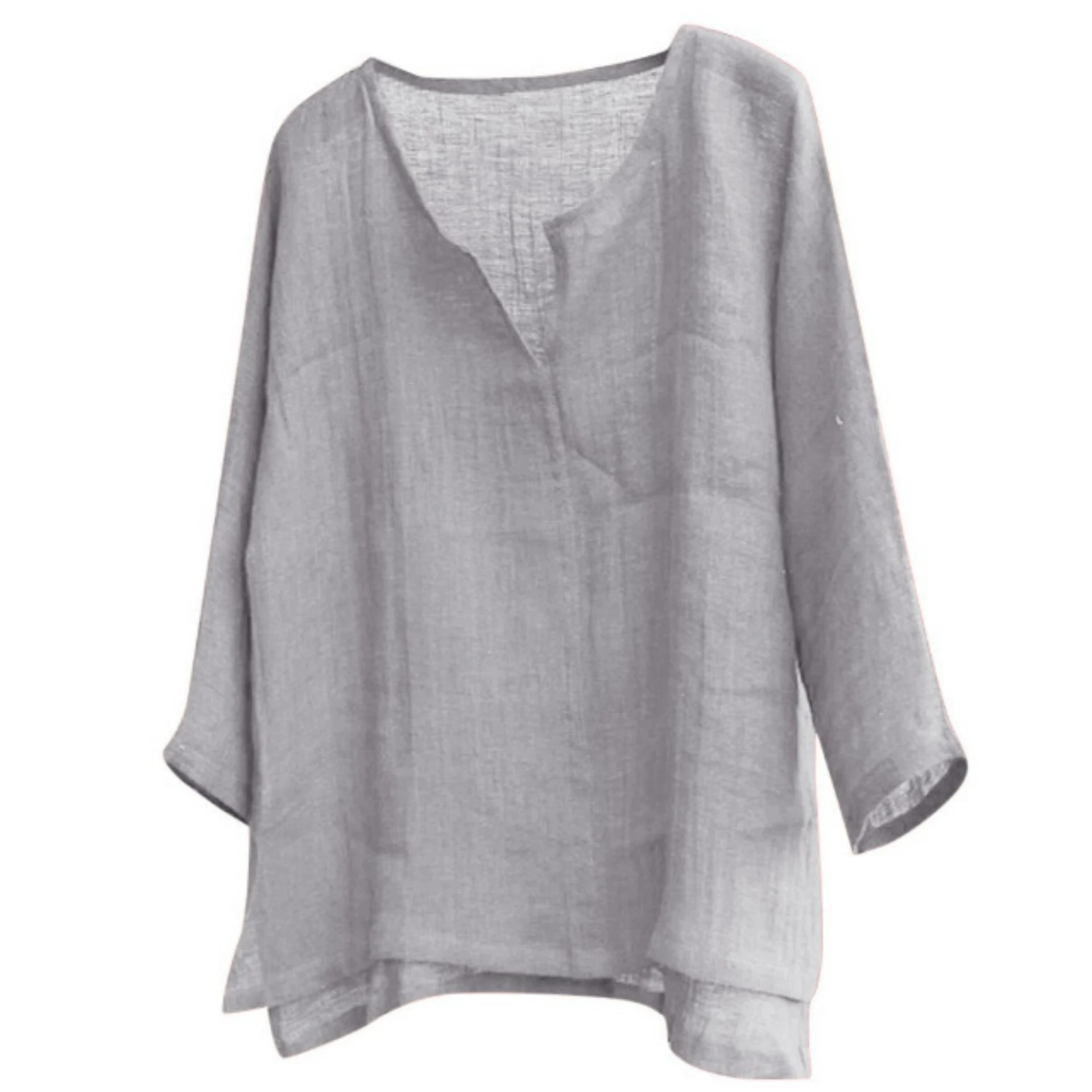 V-neck Men's Long-sleeved Shirt - Gray