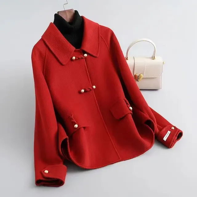 Women's Loose Large Size Autumn And Winter Thickening Double sided Woolen New Coat Red - Shop at LoveMi