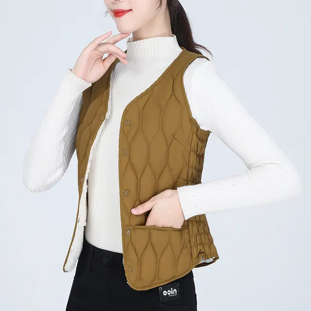 Vest Women's Short Bottoming Autumn And Winter Plus Velvet Thickened Mustard Yellow - Shop at LoveMi