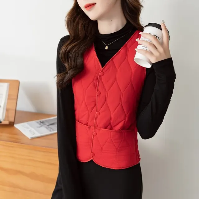 Vest Women's Short Bottoming Autumn And Winter Plus Velvet Thickened Red - Shop at LoveMi