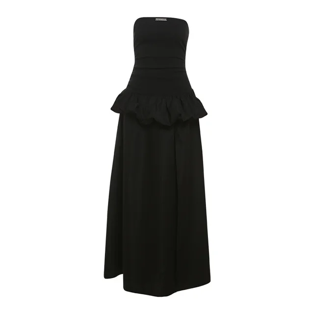 New Women's Solid Color Slim fit High Waist Fashion Off neck Split Dress Black - Shop at LoveMi
