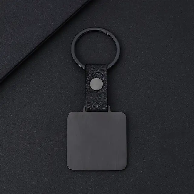 Blank Laser Engraving Metal Dog Tag Leather Key Chain Black Leather - Shop at LoveMi