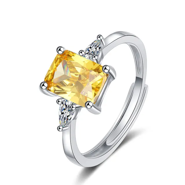 Ring Women's Simple Rectangular Yellow Diamond Zircon Opening Ring Diamond White Gold Color - Shop at LoveMi