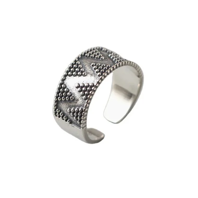 Simple Polka Dot Wave Irregular Wide Retro Antique Finishing Opening Ring Antique Silver - Shop at LoveMi