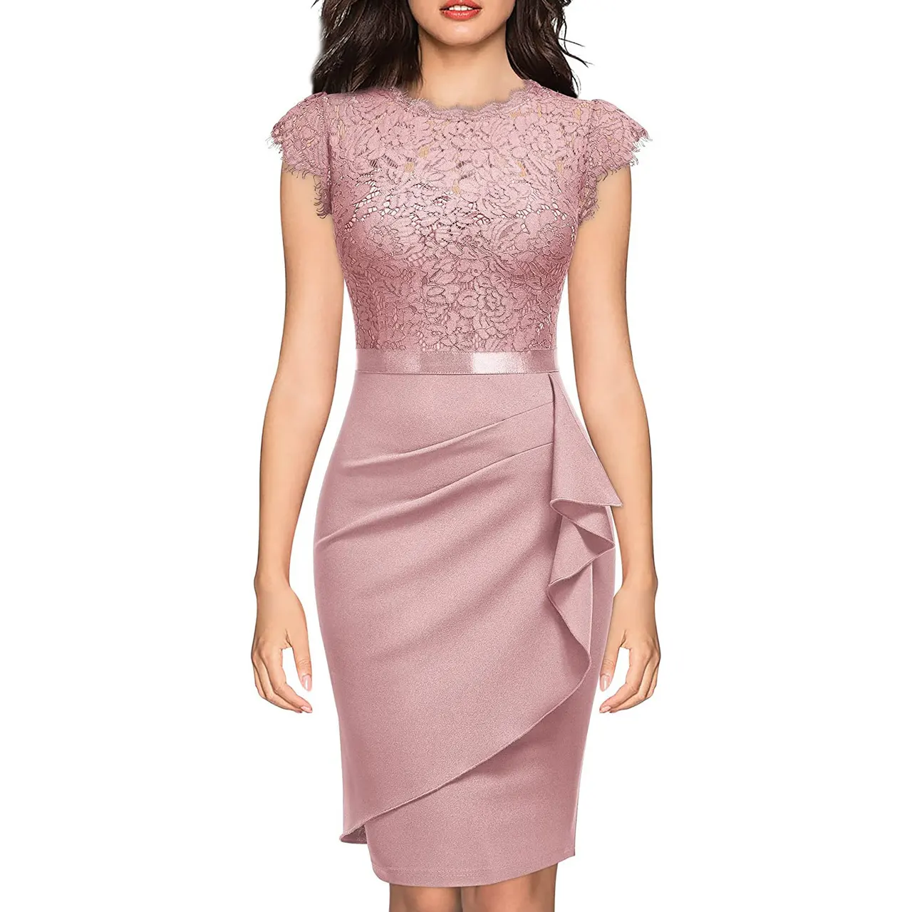 New Women's Bridesmaid Polyester Sheath Dress - Pink