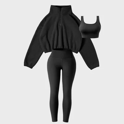 Fleece Sweatshirt Yoga Outdoor Leisure Sports Three piece Suit Black - Shop at LoveMi