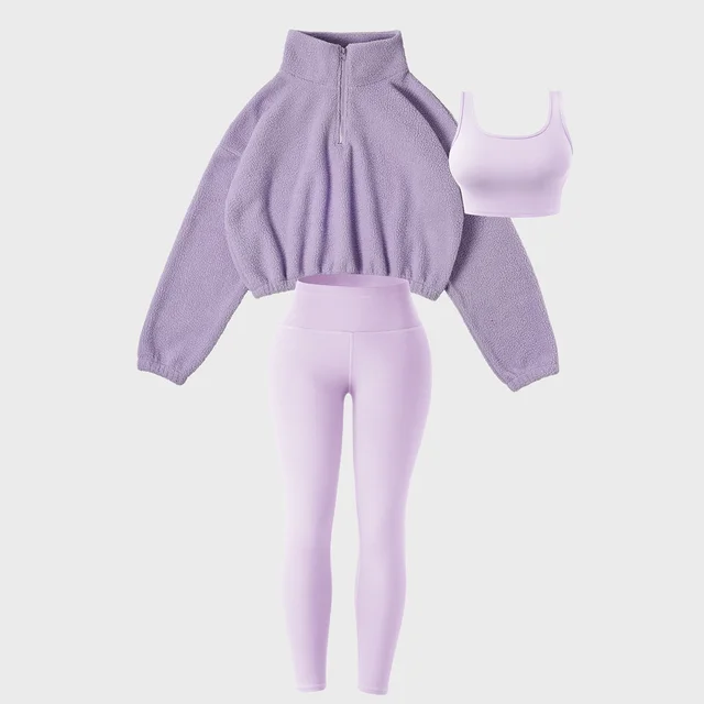 Fleece Sweatshirt Yoga Outdoor Leisure Sports Three piece Suit Light Purple - Shop at LoveMi