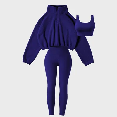 Fleece Sweatshirt Yoga Outdoor Leisure Sports Three piece Suit Navy - Shop at LoveMi