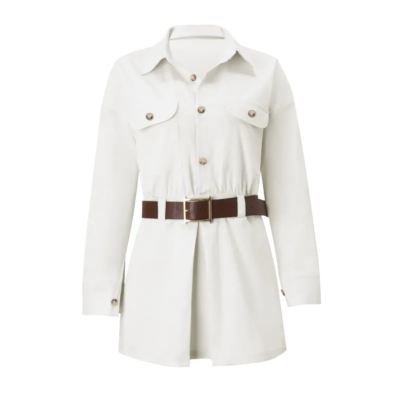 Fashion Personality Street Button Fake Pocket Long Sleeve Shirt Dress Gray - Shop at LoveMi