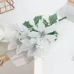 Five-fork Poinsettia Christmas Living Room Decorative Fake Flower - Silver