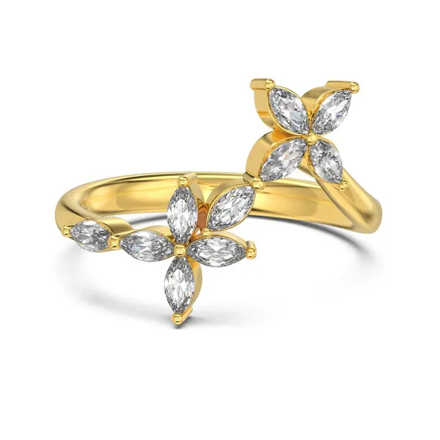 S925 Sterling Silver Ring Female Double Butterfly Dislocation Design Sense Mori Style Horse Eye Zircon Ring Gold - Shop at LoveMi