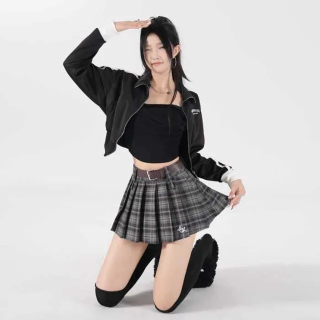 New High Waist American Retro A Line Skirt Short Black Plaid - Shop at LoveMi