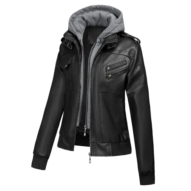Large Size Women's Artificial Leather Women's Motorcycle Jacket American Style Black - Shop at LoveMi