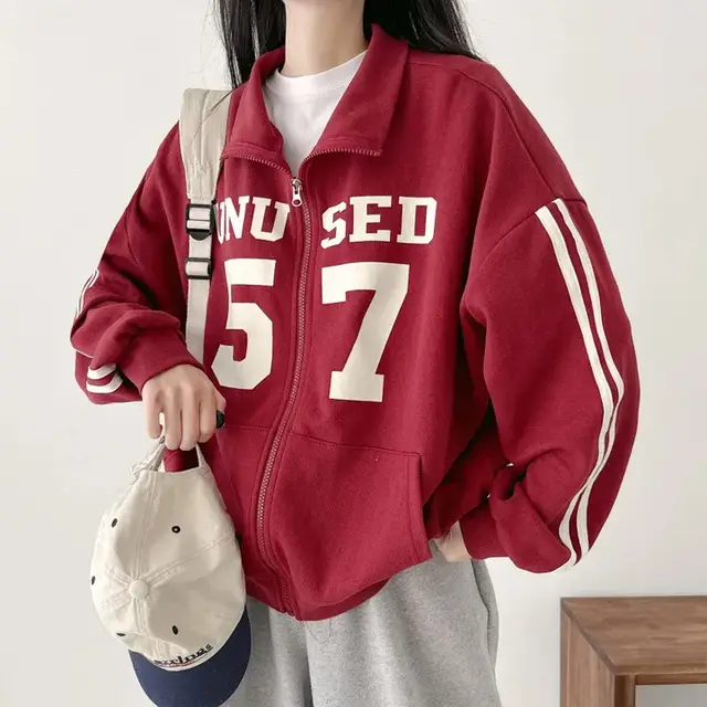 Design Sense Niche Couple Coat High Street Two Bars Raglan 71035 Red With Velvet Lining - Shop at LoveMi