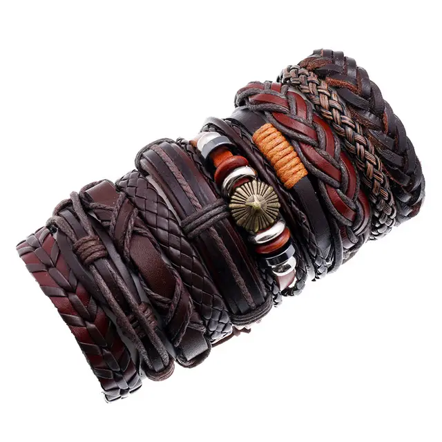 Simple Layered Retro DIY Suit Cattle Leather Bracelet 10 Pcs Set - Shop at LoveMi