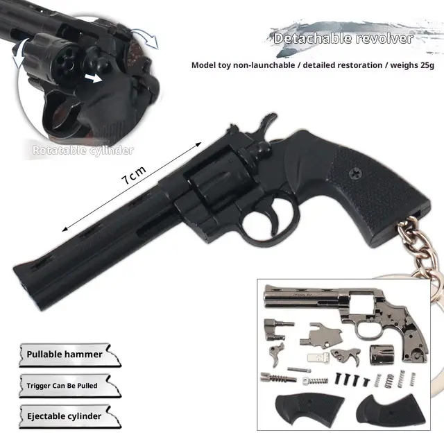 Mini Detachable Revolver Model Keychain (Non Firing Replica, 7cm, 25g) Black - Shop at LoveMi