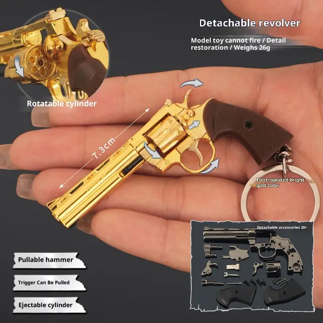 Mini Detachable Revolver Model Keychain (Non Firing Replica, 7.3cm, 26g) Electroplated Bright Gold - Shop at LoveMi