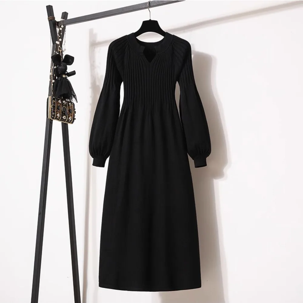 Loose Western Style Versatile Below The Knee Long Style Long Sleeve Dress Black - Shop at LoveMi