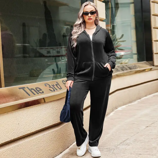 Sports Hooded Top Autumn And Winter Plus Size Women's Clothes Black - Shop at LoveMi