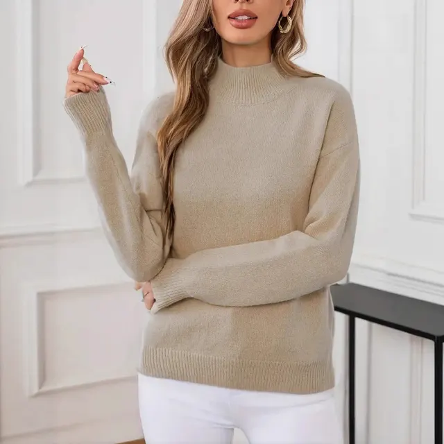 Fashion Solid Color Loose Knitted Pullover Top Apricot - Shop at LoveMi