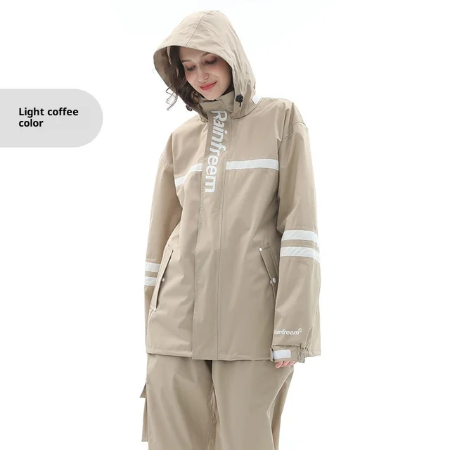 Raincoat Rain Pants Suit Outdoor Fashion Double layer Split In Stock Light Coffee - Shop at LoveMi