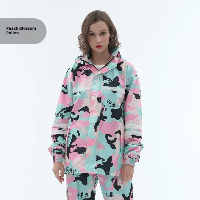Raincoat Rain Pants Suit Outdoor Fashion Double layer Split In Stock Peach Blossom Pattern - Shop at LoveMi