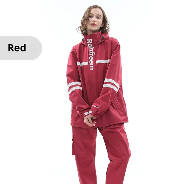 Raincoat Rain Pants Suit Outdoor Fashion Double layer Split In Stock Purplish Red - Shop at LoveMi